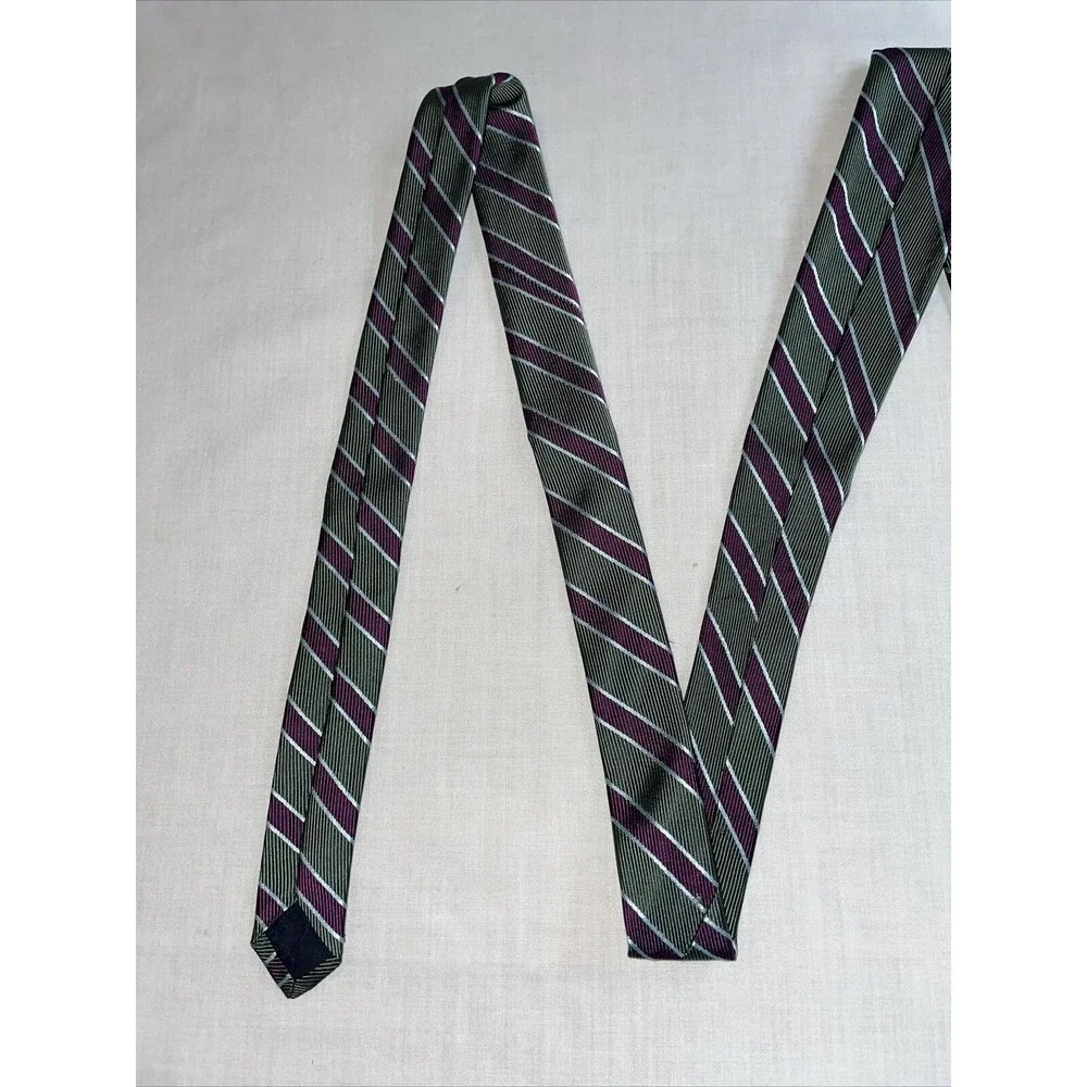 Brooks Basics Men’s Dress Tie Size 58” Green Purple Striped Silk Business Formal